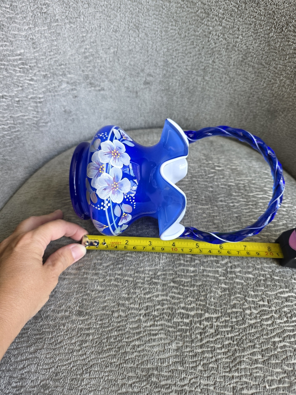 Beautiful Fenton Milk Glass Cobalt Blue Floral Hand Painted Legacy Collection - Picture 12 of 16